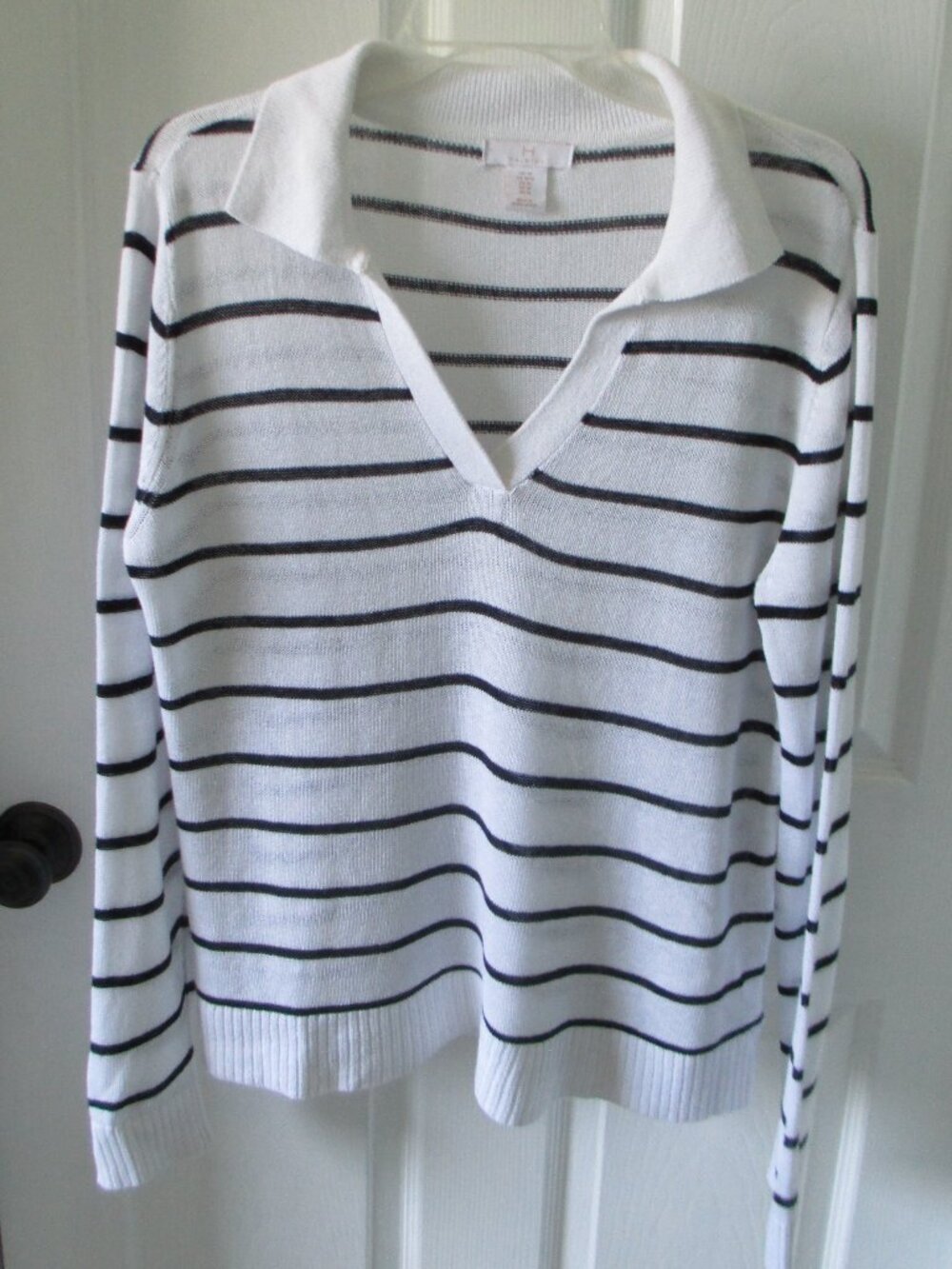 Halston linen blend long sleeve lightweight stripy sweater